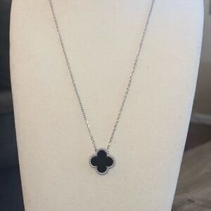 Elegant Silver and Black Clover Pendant Necklace